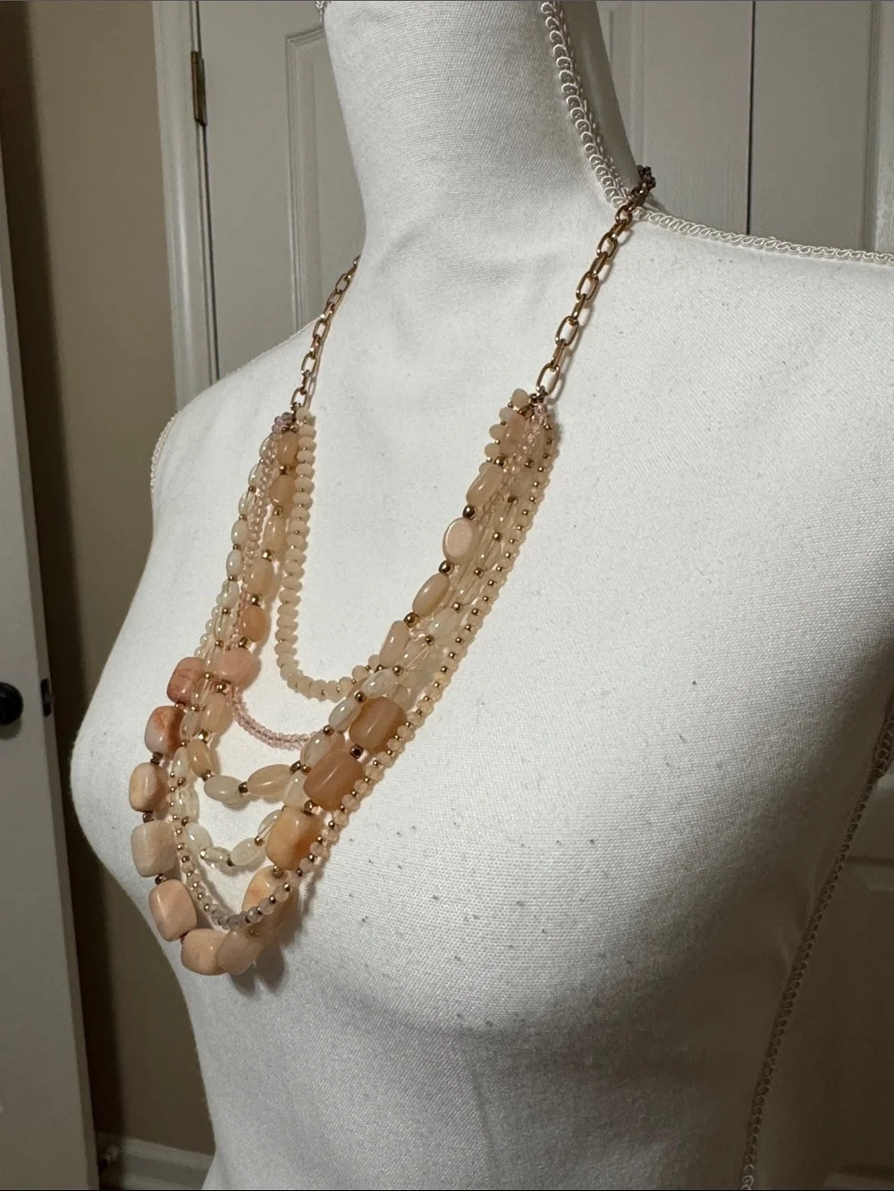 LOFT Layered Peach and Cream Beaded Necklace